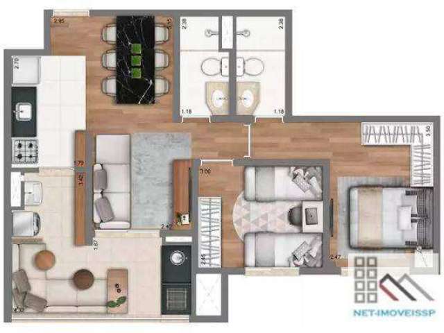 Apartamento 2 dormitórios (60m²), 1 Suíte, Terraço, 1 Vaga. Próximo da estação do metrô Tucuruvi