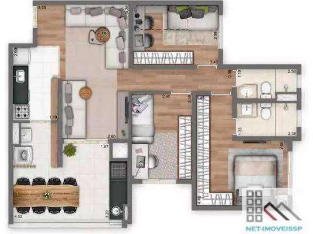 Apartamento 3 Dormitórios (84m²), 1 suíte, 2 vagas, terraço gourmet. A 200 metros da estação Giovanni Gronchi