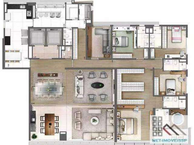 APARTAMENTO 4 DORMITÓRIOS (343m²), 4 SUÍTES, VARANDA, 5 VAGAS. PRÓXIMO DO SHOPPING VILA OLÍMPIA