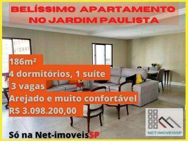 APARTAMENTO 4 DORMITÓRIOS (186m²), 1 SUÍTE, 3 VARANDAS, 3 VAGAS. PRÓXIMO DO GINÁSIO DO IBIRAPUERA