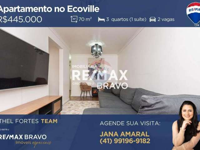 Apartamento de 70 m², com 3 quartos, 1 suíte, reformado no Ecoville