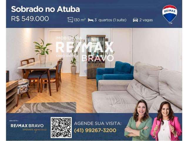 Sobradado em condomínio, 130m2, 3 quartos (1 suíte), 2 vagas, no Atuba, Curitiba - PR