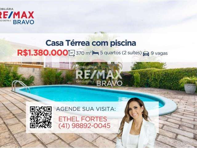 Casa terrea à venda com piscina, 373m2, 5 quartos (2 suítes), 9 vagas de garagem