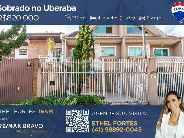 Sobrado no Uberaba com 187 m² à venda, 4 quartos e 2 vagas de garagem.