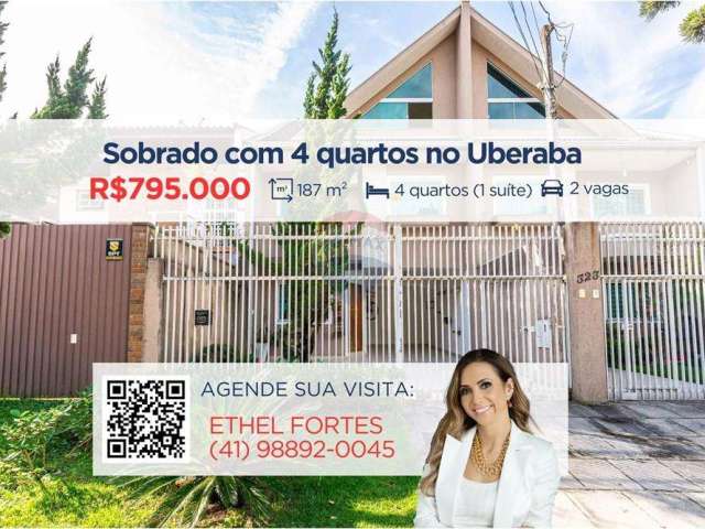 Sobrado no Uberaba com 187 m² à venda, 4 quartos e 2 vagas de garagem.