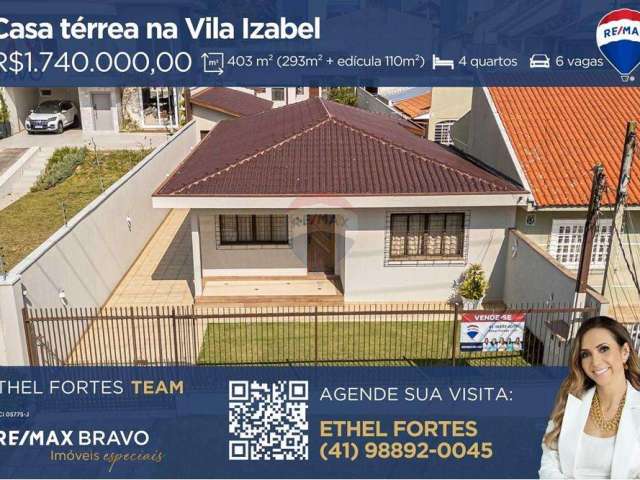 Casa térrea com quintal e edícula no Vila Izabel com 403 m² uteis