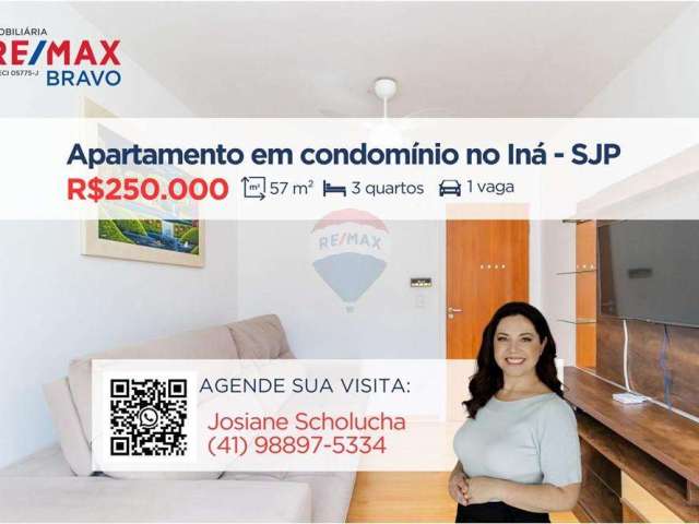 Apartamento à venda, 3 quartos, 1 banheiro, 1 vaga, 57 m², no bairro Iná em São José dos Pinhais/PR