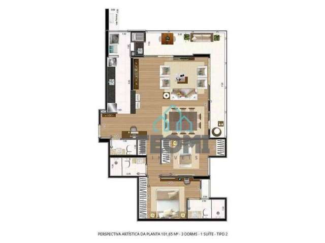 Apartamento com 3 dormitórios sendo 1 suíte à venda, 101 m² por R$ 720.000 - Piemont Residence - Taubaté/SP