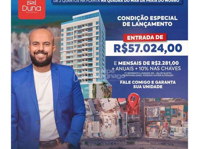 Apartamento na planta de 2 quartos com  suíte na quadra do mar no final da praia do morro! lançamento!