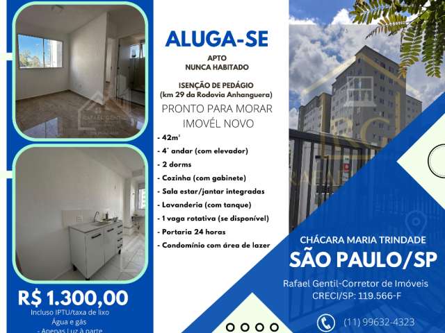 Alugo apto, 2 dorms, 4° andar, 42m², nunca habitado,  Maria Trindade, divisa com Cajamar, Isenção de pedágio.