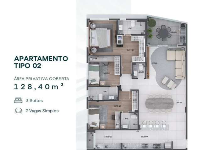 Apartamento com 3 quartos  à venda, 128.40 m2 por R$1616278.00  - Agua Verde - Curitiba/PR