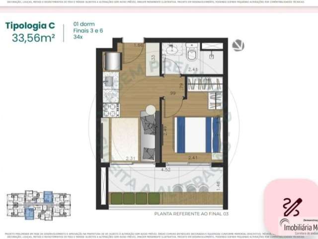 Apartamento com 1 quarto à venda na Rua Guarujá, 99, Mirandópolis, São Paulo, 33 m2 por R$ 395.700