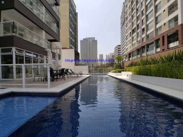 Apartamento Studio 38m², 1 dormitório, 1 banheiro e 1 vaga de garagem.   Condomínio portaria, segurança 24hrs, academia, piscina, salão de festas,