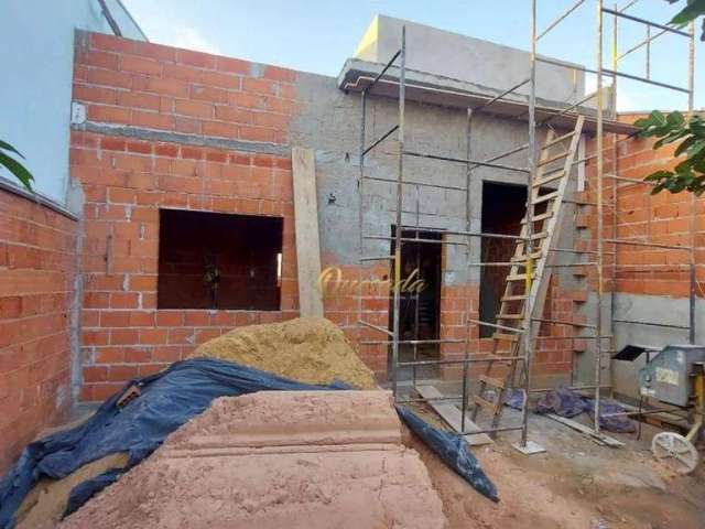 Casa térrea em construção, à venda, 2 dormitórios, 1 suíte, quintal, Jardim dos Colibris, Indaiatuba.