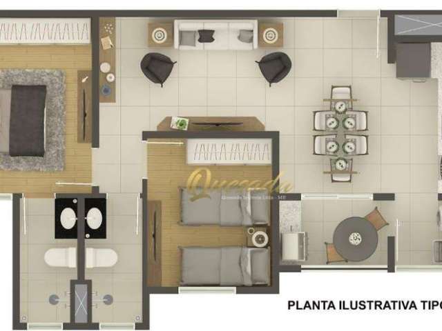 Apartamento de 65,67 m² à venda, 2 quartos, 1 suíte, Condomínio Manai Residence, Indaiatuba.