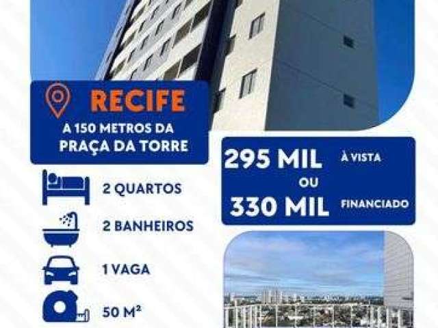 Apartamento novo com 50 m² c/ 2 quartos, suíte, varanda e lazer na Torre