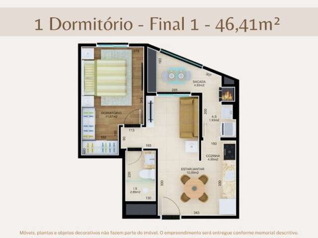 Apartamento 1 Dormitório Sacada com Churrasqueira Ecoville