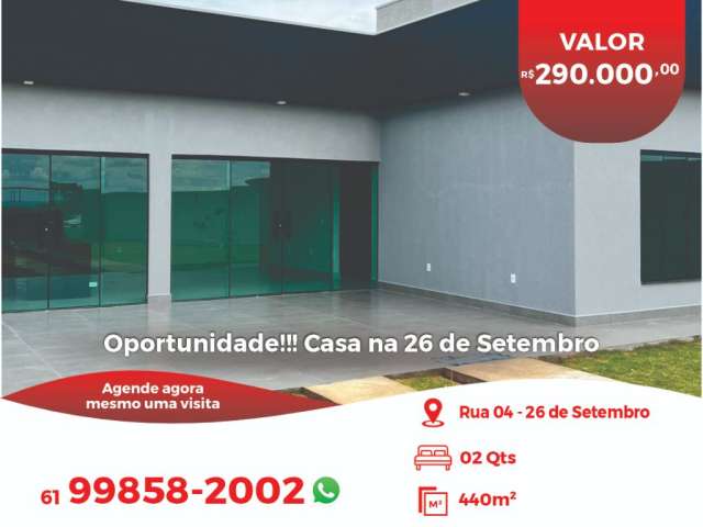 Oportunidade!!! Casa na 26 de Setembro