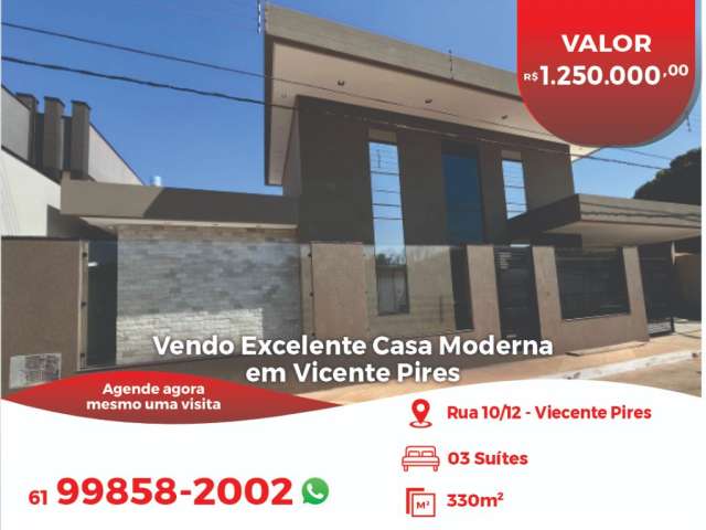 Vendo Excelente Casa Moderna  em Vicente Pires