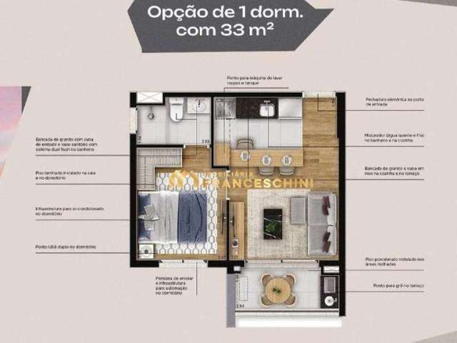 OPORTUNIDADE DE REPASSE - VISION COLINAS - Planta de 33m2, 01 Dormt.