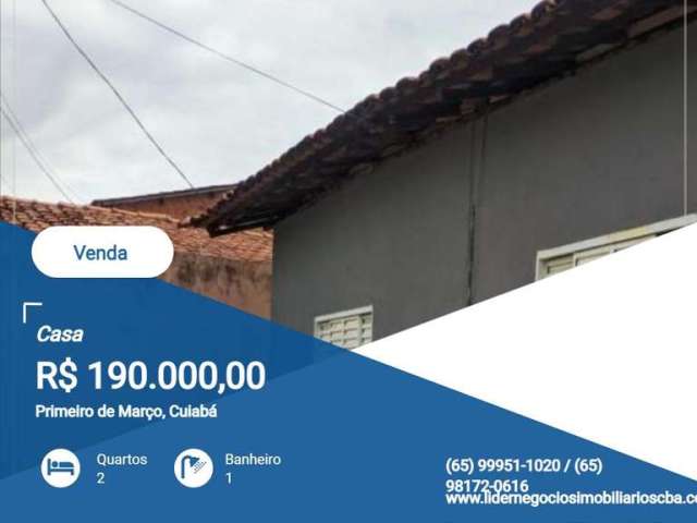 Casa para Venda em Cuiabá, Primeiro de Março, 2 dormitórios, 1 banheiro, 4 vagas