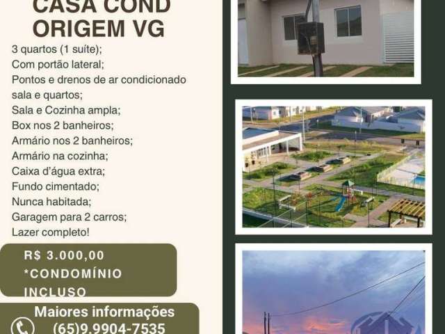 Jaudy Gestão ALUGA: Linda Casa de 3/4 no Condomínio Origem VG