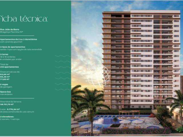 Apartamento com 2 dormitórios à venda, 63 m² por R$ 460.918,15 - Condomínio Residencial Colinas de São Francisco - Bragança Paulista/SP