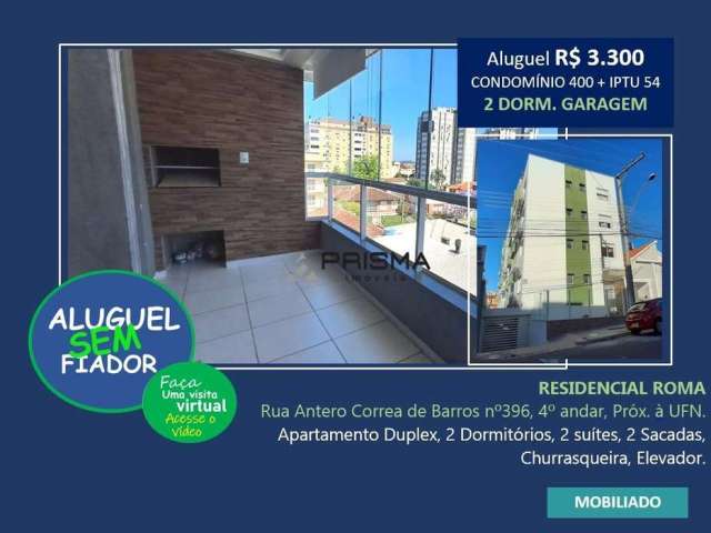 Apartamento Duplex Mobiliado, 2 dormitórios, 2 suítes, 2 sacadas, Santa Maria -