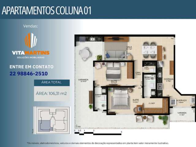 Apartamento de 2 suítes + 2 vagas, 106m² à venda por R$610.000,00, Braga, Cabo Frio, RJ