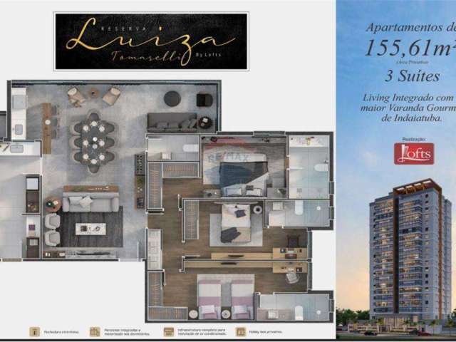 Lofts Reserva Luiza Tomaselli Novo Entrega 2024  Apartamento 3 suítes 2 vagas 155m2 R$1.456.230,90 Vila Castelo Branco Indaiatuba SP