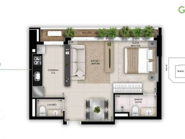 Apartamento no Opus Gyro de 1 Suíte