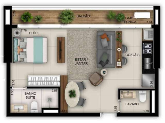 Apartamento studio no opus gyro Ricardo Paranhos