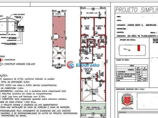 Casa com 2 dormitórios à venda, 114 m² por R$ 450.000,00 - Jardim Boer II - Americana/SP