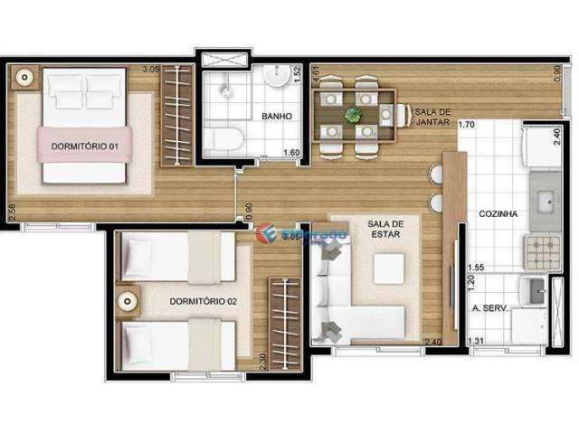 Apartamento com 2 quartos, 48 m² - Hortolândia