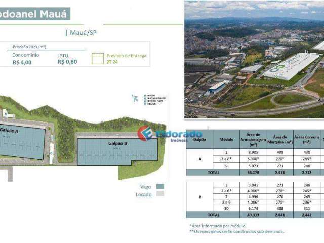 Galpão para alugar, 116057 m² por R$ 136.864,75/mês - Vila Noêmia - Mauá/SP