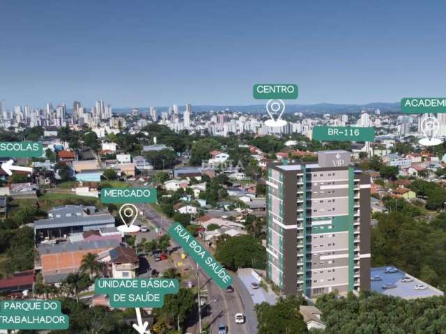 Lançamento! Apartamento no Bairro Primavera com 57m² privativos, 2 dormitórios (1 suíte), sacada com churrasqueira e vaga de garagem