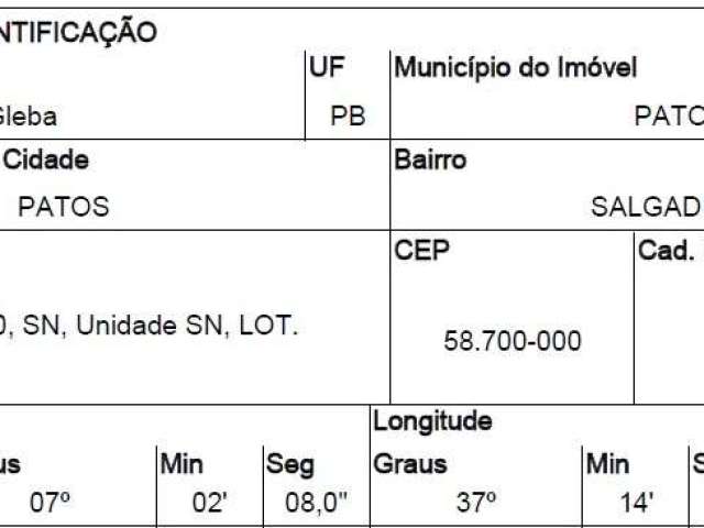 Oportunidade Única em PATOS - PB | Tipo: Gleba Urbana | Negociação: Venda Online  | Situação: Imóvel