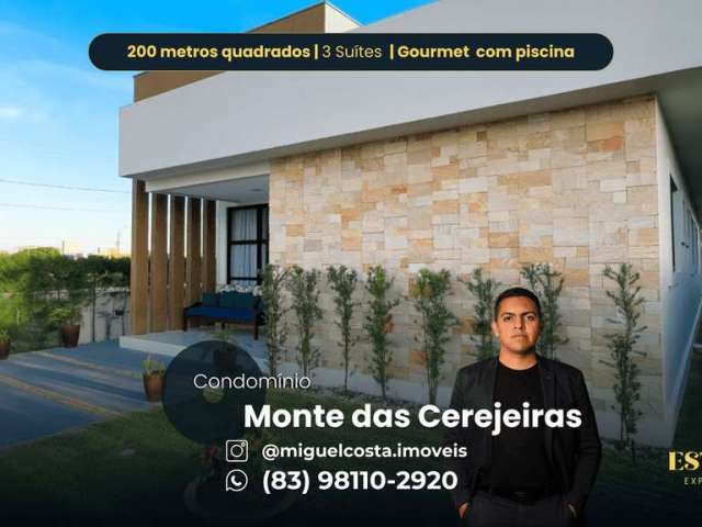 CONDOMÍNIO MONTE DAS CEREJEIRAS | Casa à venda com 200m²  2 suítes e área Gourmet com piscina.