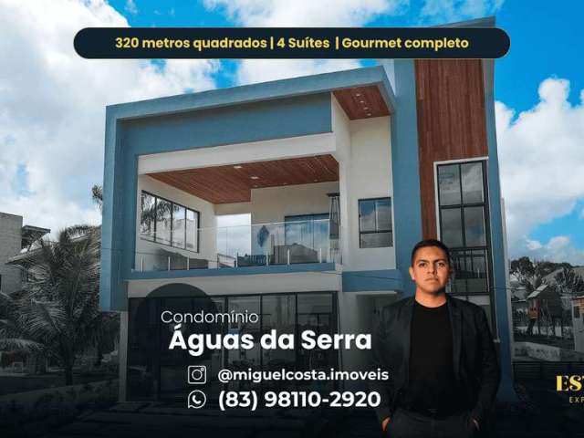 CONDOMÍNIO ÁGUAS DA SERRA | Casa à venda 320m²  4 suítes e área Gourmet completa. Bananeiras/PB