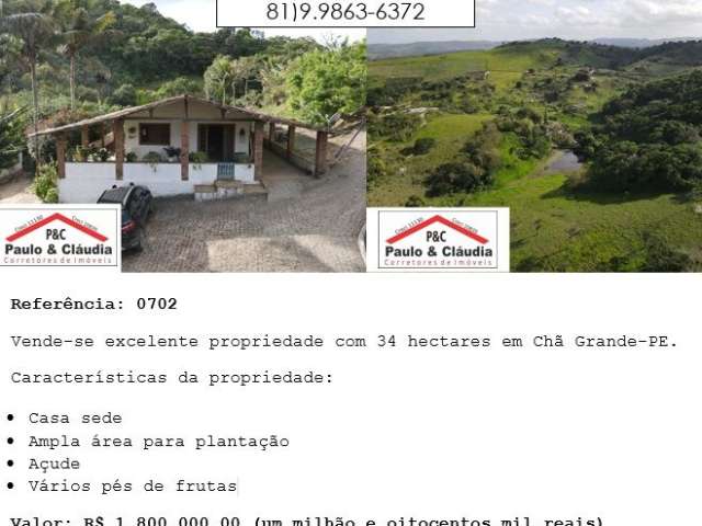 Vende-se excelente propriedade com 34 hectares em Chã Grande-PE