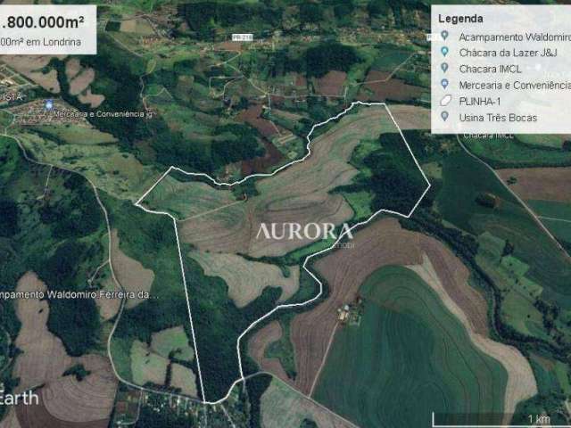 Excelente área com 1.800.000m², já com projeto urbanístico para um Residencial.., - Zona em expansão- Londrina/PR