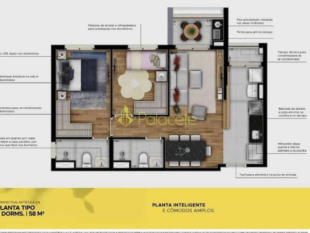 Apartamento à venda 2 Quartos, 1 Suite, 2 Vagas, 58.45M², Jardim Esplanada, São José dos Campos - S