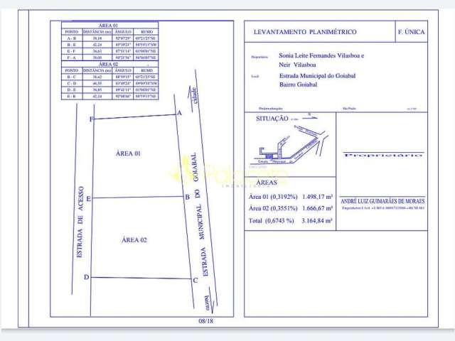 Terreno à venda 1200M², Goiabal, Pindamonhangaba - SP