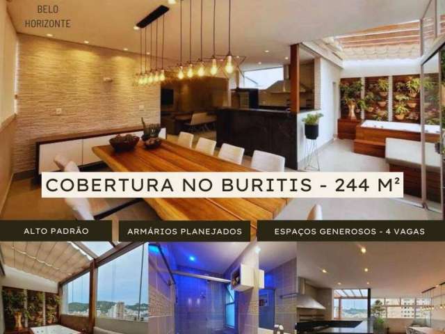 Cobertura de Alto Padrão com 4 Quartos - 244 m² - Buritis, Belo Horizonte