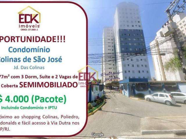 Apartamento com 3 dormitórios para alugar, 77 m² por R$ 3.999,60/mês - Jardim das Colinas - São José dos Campos/SP