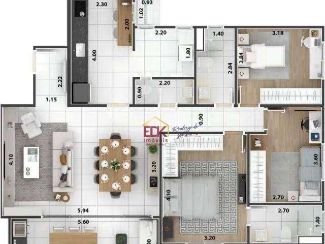 Apartamento com 3 dormitórios à venda, 109 m² por R$ 684.000 - Jardim das Naes - Taubaté/SP