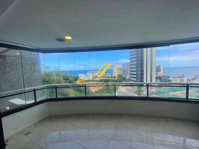 Apartamento 4 suítes, 2 varandas, 198m2 com vista mar em Ondina! Super ventilado! Dependência completa. 3 vagas soltas. Prédio com ótima infraestrutur