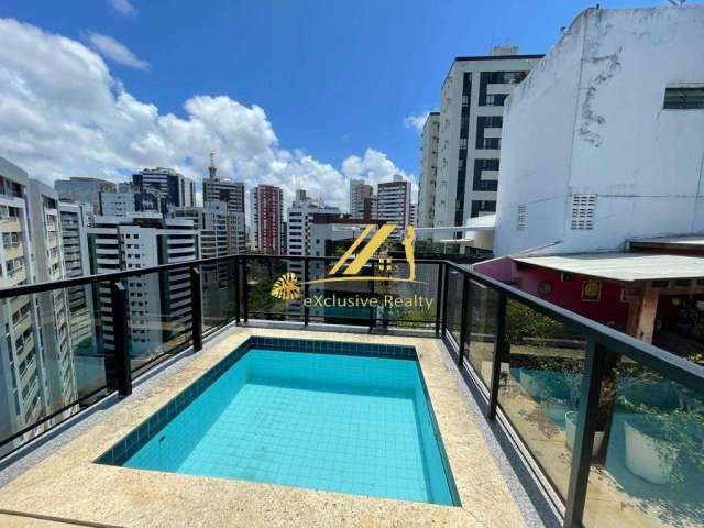 Cobertura linear no melhor da Pituba. 198m2, 3 quartos, sendo 2 suítes, lavabo, piscina e dependência completa.