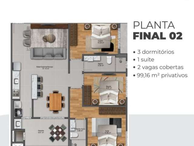 Apartamento com 3 quartos à venda em Pedra Branca, Palhoça , 99 m2 por R$ 827.000