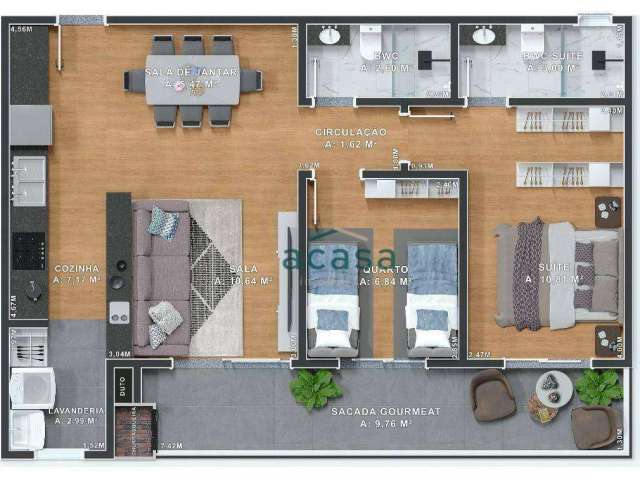 Apartamento com 1 suíte e 1 dormitório à venda por R$ 476.956 - Jardim Cassol - Cascavel/PR